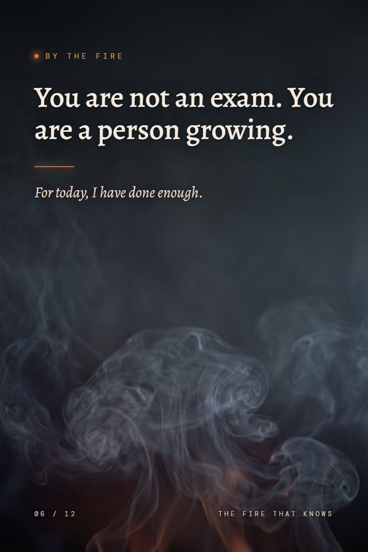 By the Fire print: You are not an exam. You are a person growing. For today, I have done enough.